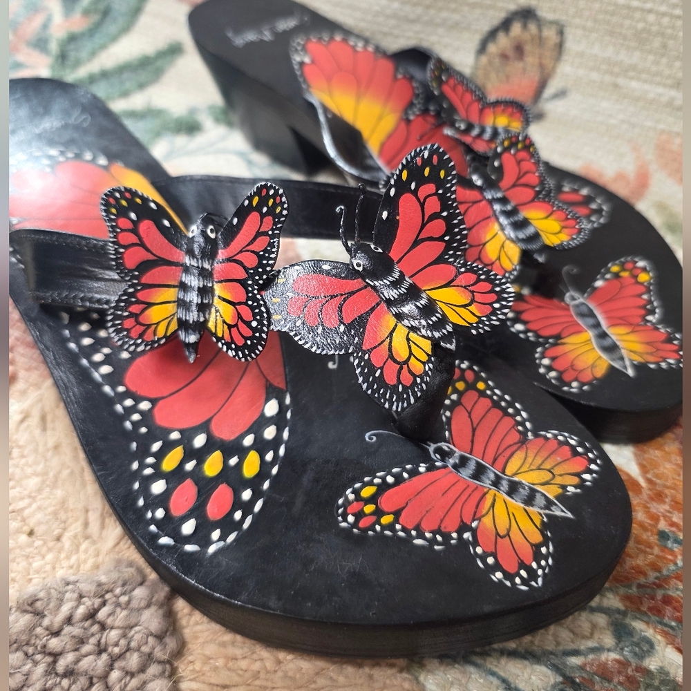 Y2K 3D Monarch Butterfly Platform Wedge Sandals Size 8 Vintage Fairycore